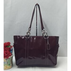 Coach Plum Purple Patent Leather Turn Lock Double Handles Zipper Tote Bag